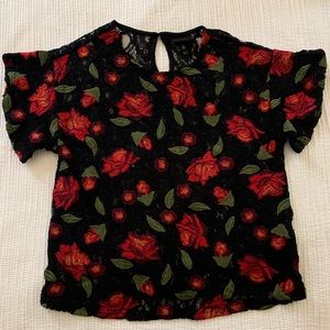 Black floral lace top